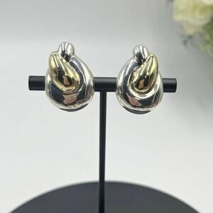 Rigoberto Designer Puffy Modernist Sterling14k Yellow Gold Center Clip Earrings